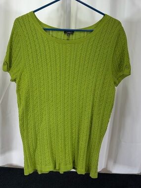 Talbots Bright Lime Short Sleeve Cable Knit Top 2242